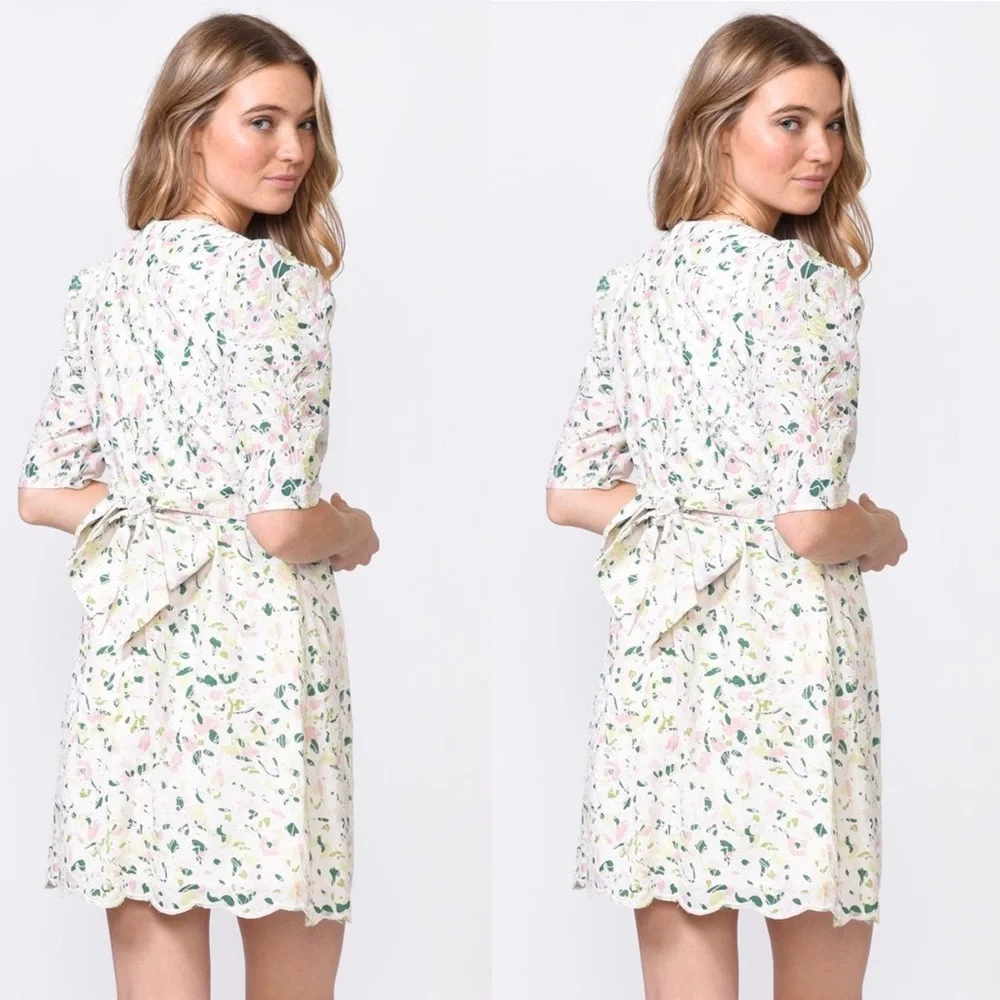 NWT Adelyn Rae Denise Cotton Eyelet Floral Puff Sleeve Mini Dress, Pink - Picture 4 of 6